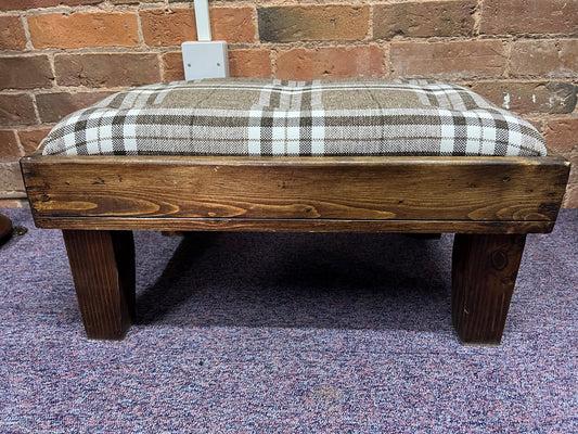 Handmade Timber Framed Footstool with Checked Upholstery