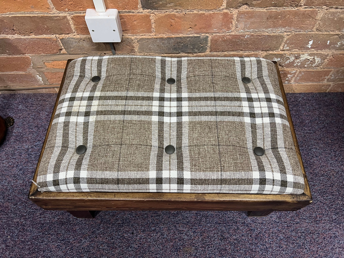 Handmade Timber Framed Footstool with Checked Upholstery