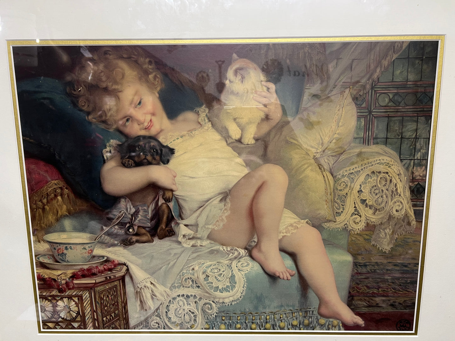Vintage Framed Print, Playmates by Emile Munier from the Pears Annual