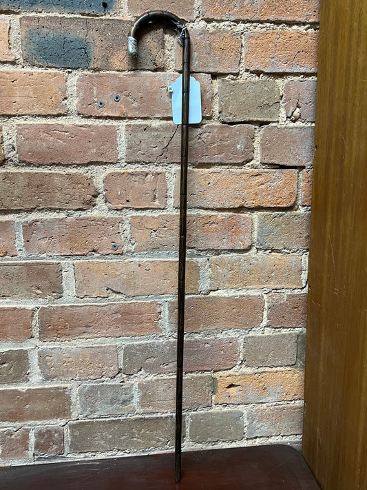 Vintage Wooden Walking Cane Stick with Silver Cap