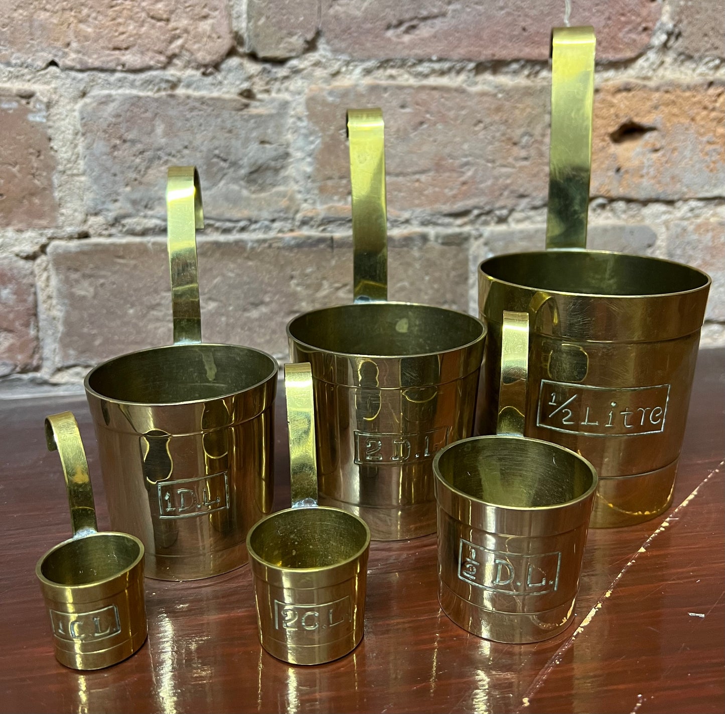 Antique Brass Measuring Cups, Jugs - Set of 6