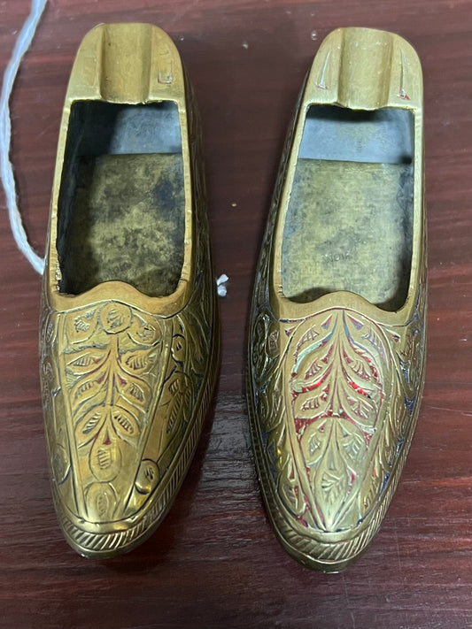 Pair of Small Decorative Vintage Brass Ashtray's Shoes