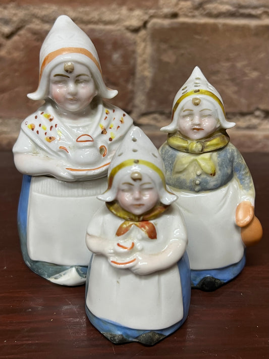 Vintage Lustre Cruet Set, 3 Danish Ladies, Salt, Pepper, Mustard