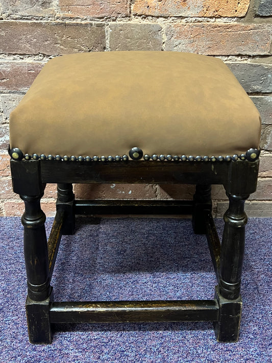 Small Traditional Reupholstered Brown Footstool