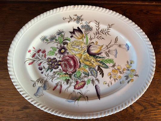 Vintage Johnson Brothers Windsor Ware Garden Bouquet Oval Dinner Platter Plate