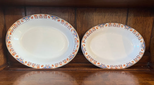 Set of 2 Floral Decorative Dinner Plates Platters Oval Serving Set