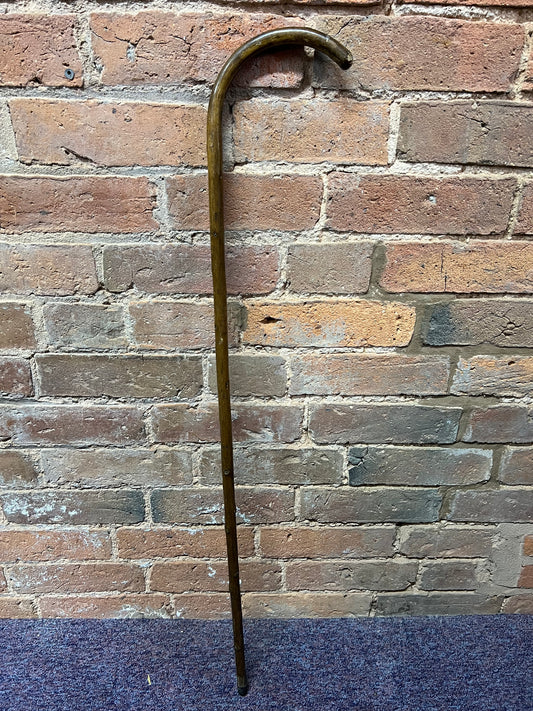 Dark Wooden Brown Thin Walking Stick with Crook Handle Brown