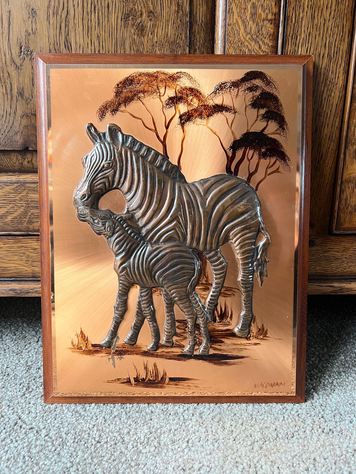 Pure Copper African Zebra Wall Art Plaque 3D Hand Made in Ireland Macawan