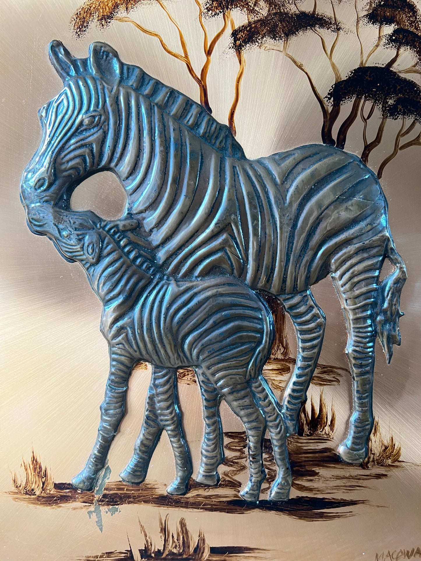 Pure Copper African Zebra Wall Art Plaque 3D Hand Made in Ireland Macawan