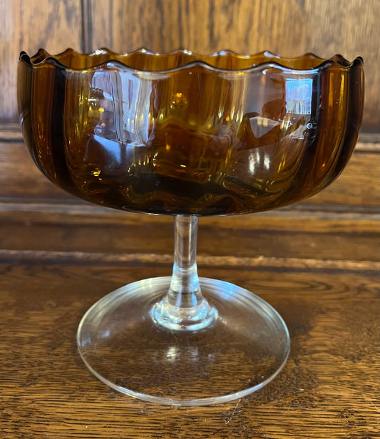 Amber Float Bowl Dessert Dish Small Clear Glass Stem