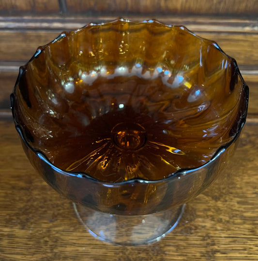Amber Float Bowl Dessert Dish Small Clear Glass Stem