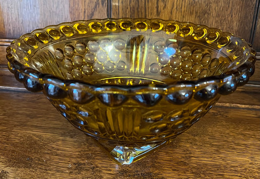 Vintage Amber Glass Patterned Bowl Large