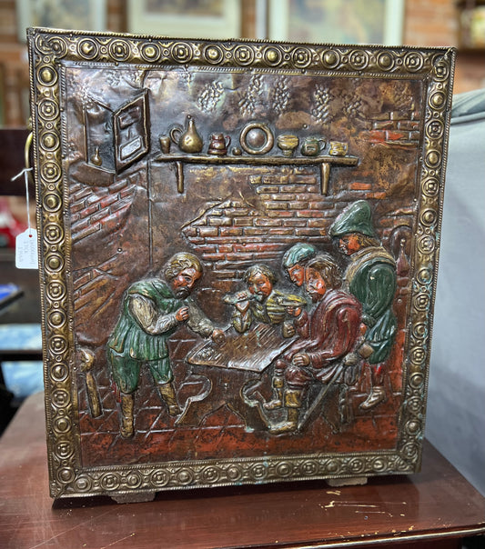 Vintage Brass Painted Embossed Decorative Stick Umbrella Stand Dinner Scene Lion