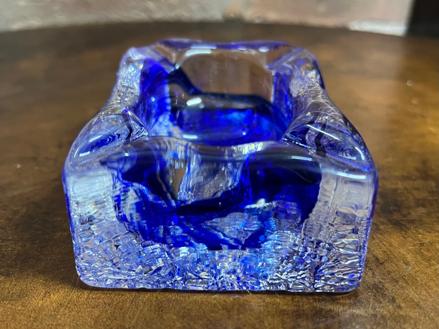 Decorative Glass Ashtray Royal Blue and Clear Heavy Rectangle Unusual Pretty