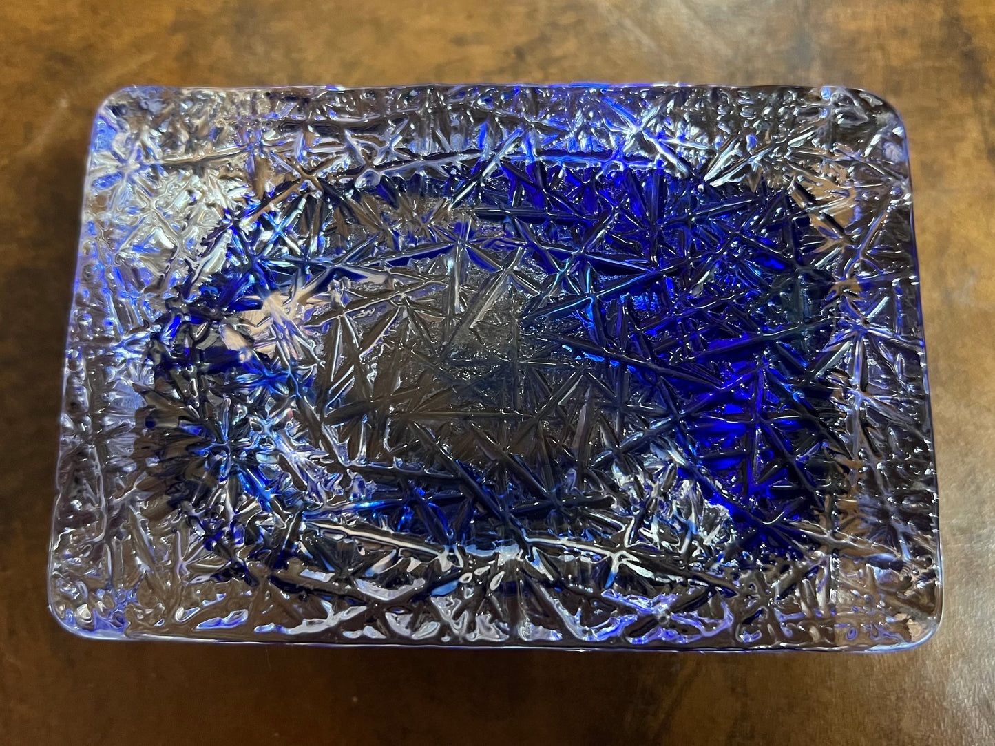 Decorative Glass Ashtray Royal Blue and Clear Heavy Rectangle Unusual Pretty