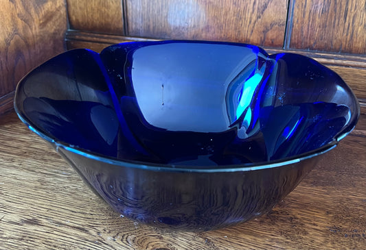 Vintage Cobalt Blue Glass Bowl Leaf / Petals Flower Shaped Dish