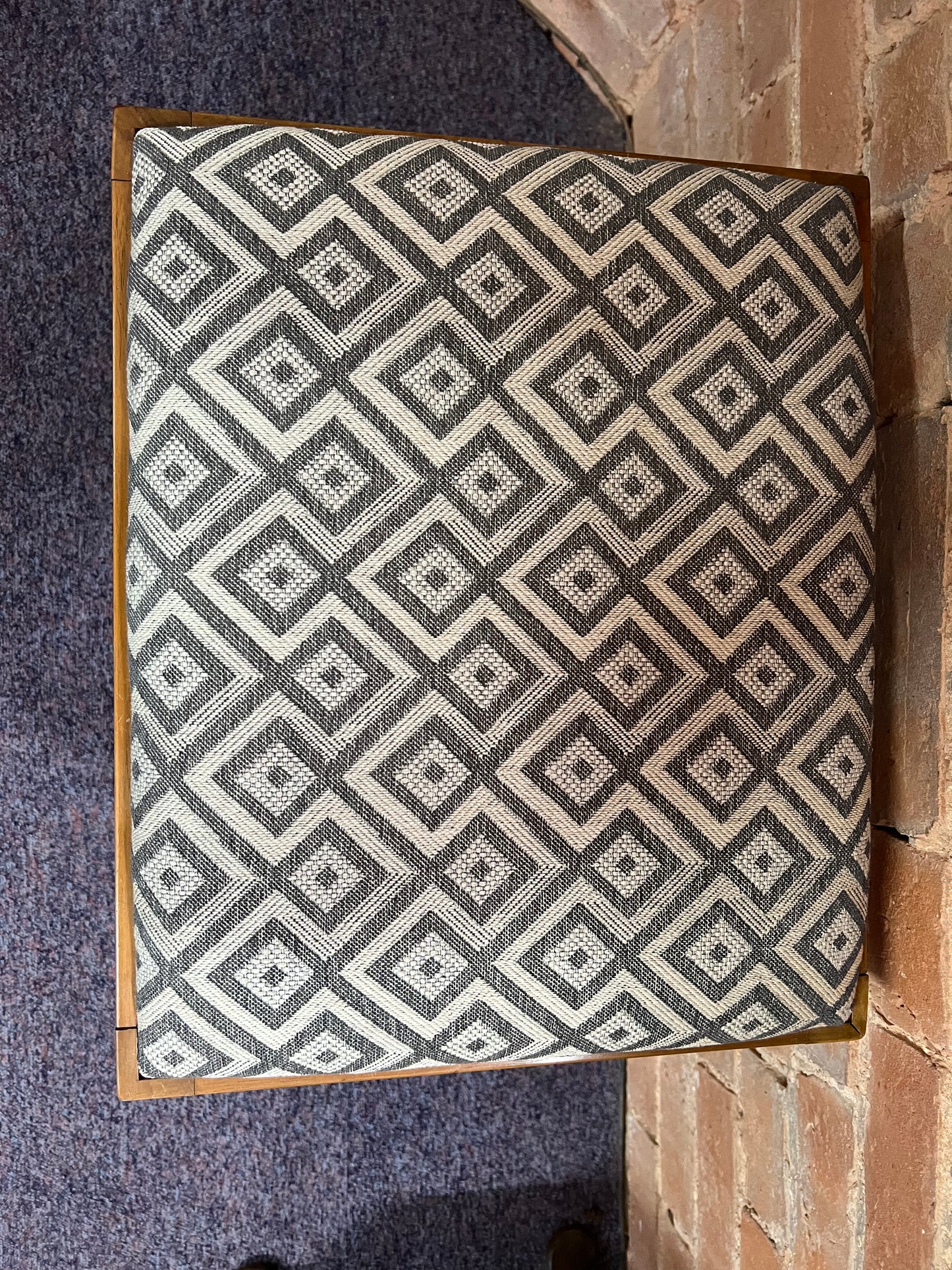 Retro Grey and Silver Fabric Upholstered Footstool with Wooden Legs