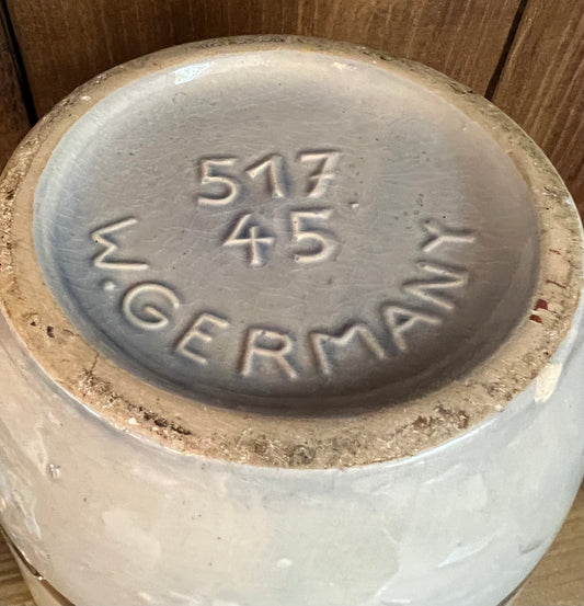 West German Large Ceramic Brown Cream Floral Vase