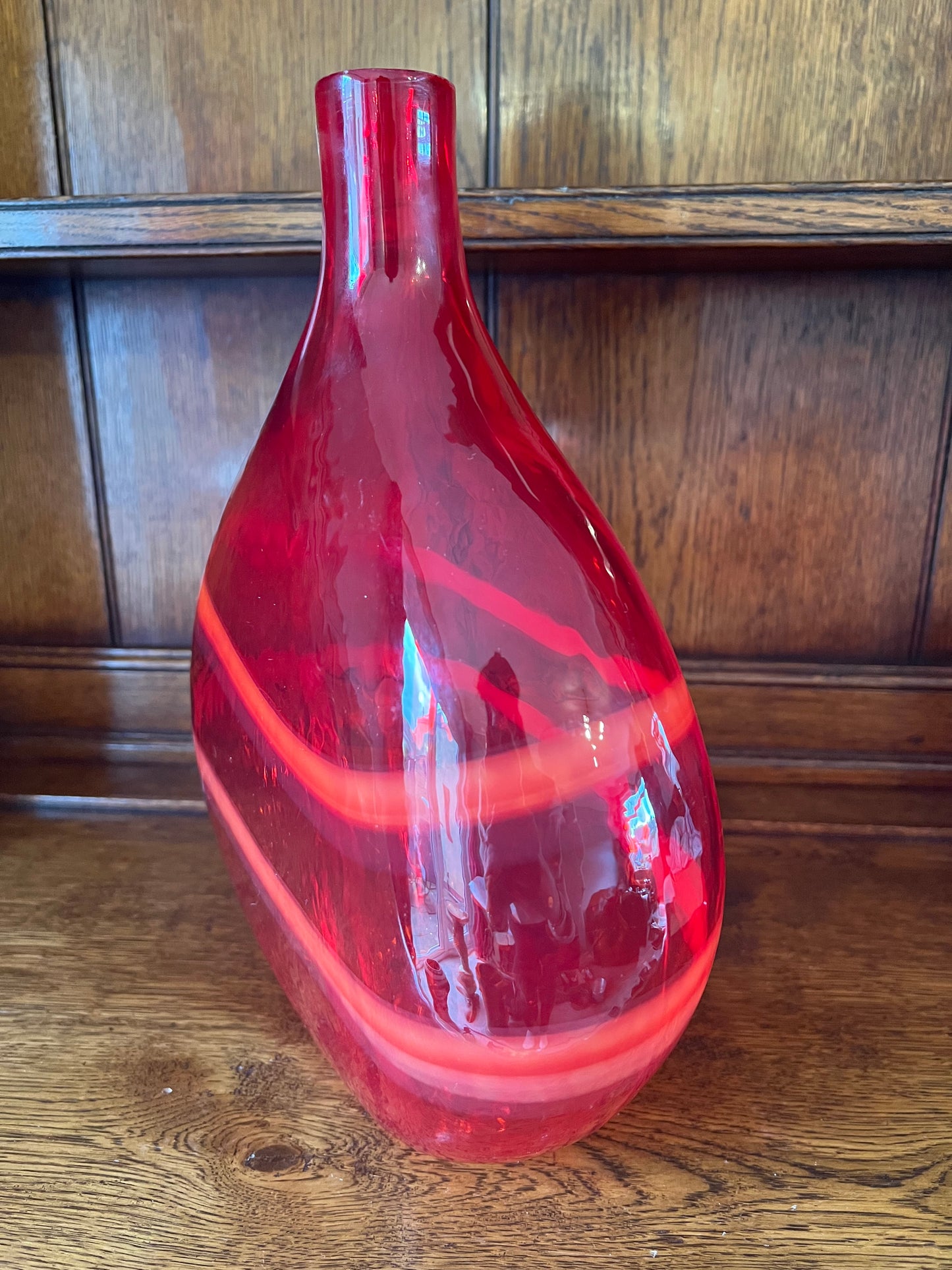 Vintage Red Patterned Hand Blown Vase Unusual