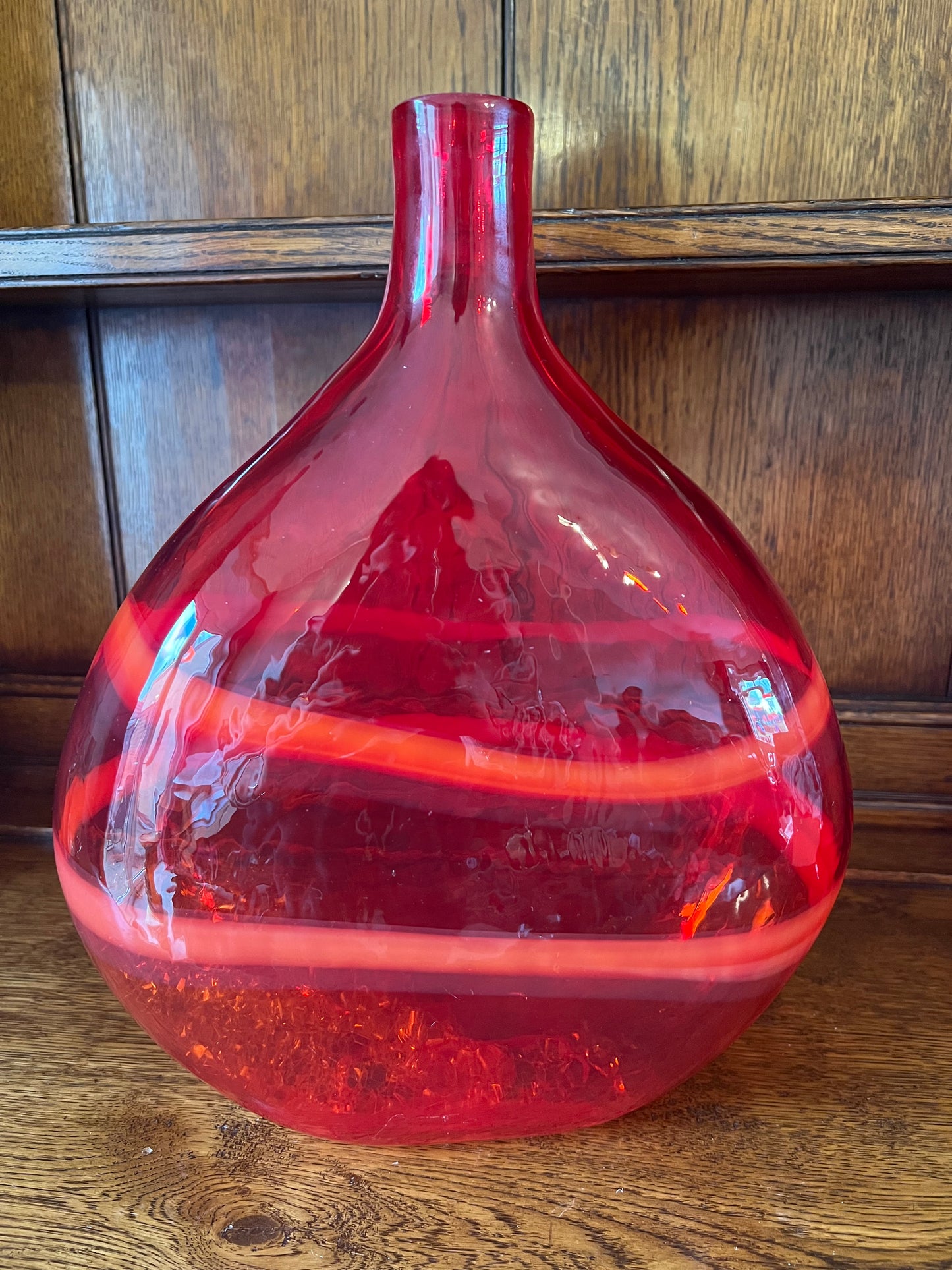 Vintage Red Patterned Hand Blown Vase Unusual