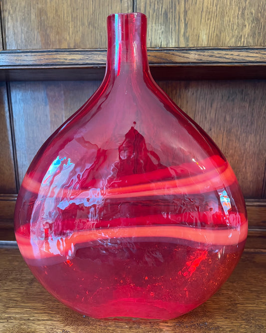 Vintage Red Patterned Hand Blown Vase Unusual