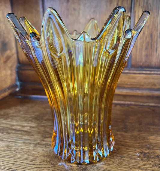 Unusual Vintage Amber Glass Vase