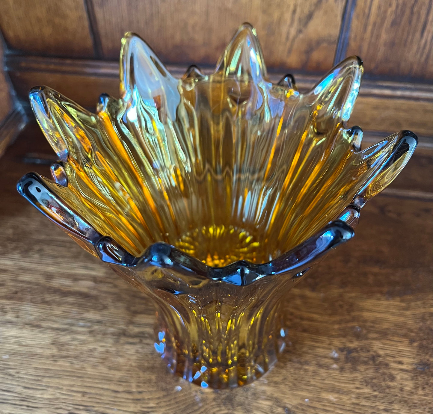 Unusual Vintage Amber Glass Vase