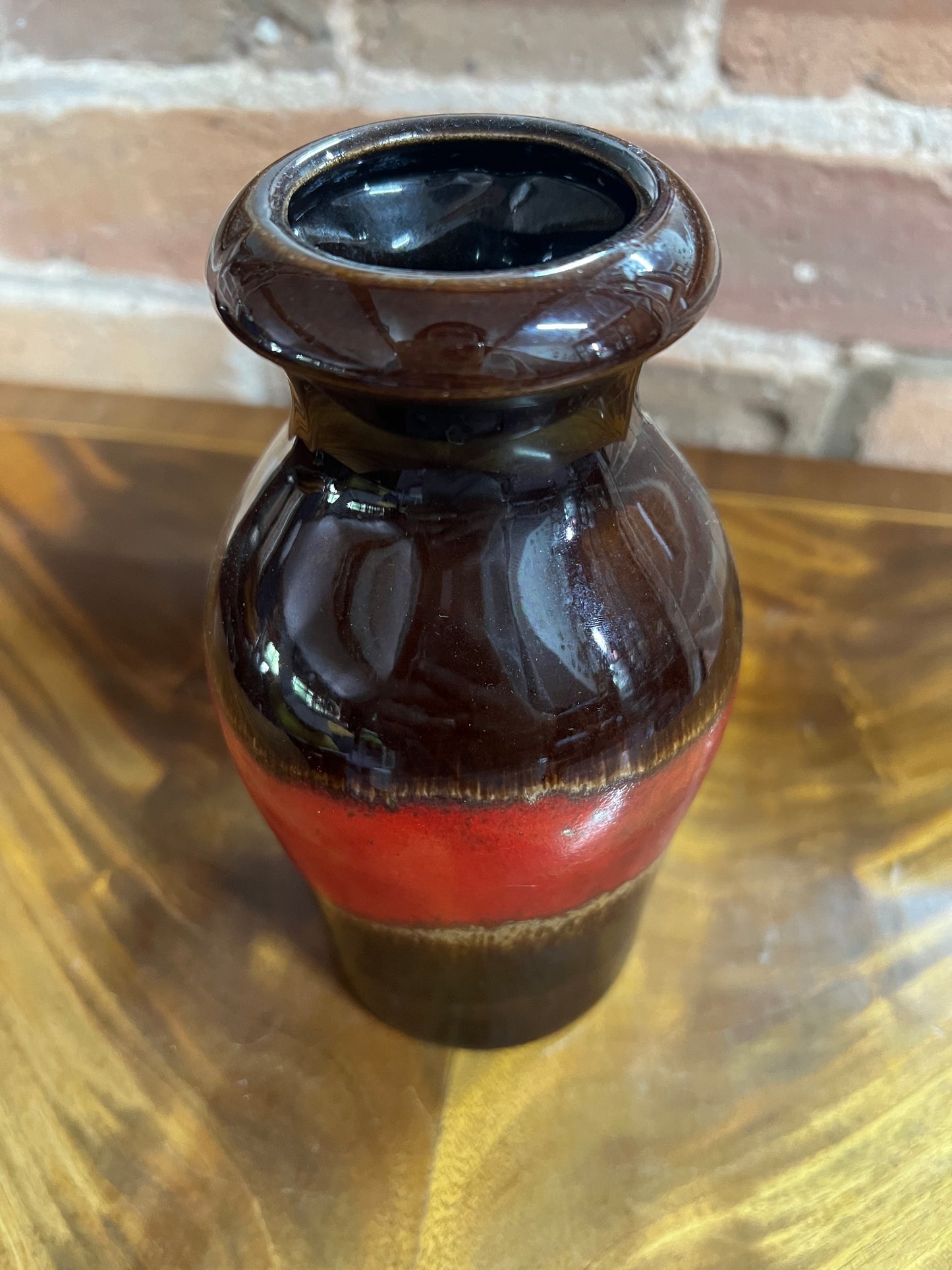 West Germany Red Brown & Gold Lava Vase