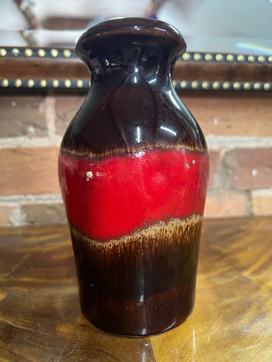 West Germany Red Brown & Gold Lava Vase