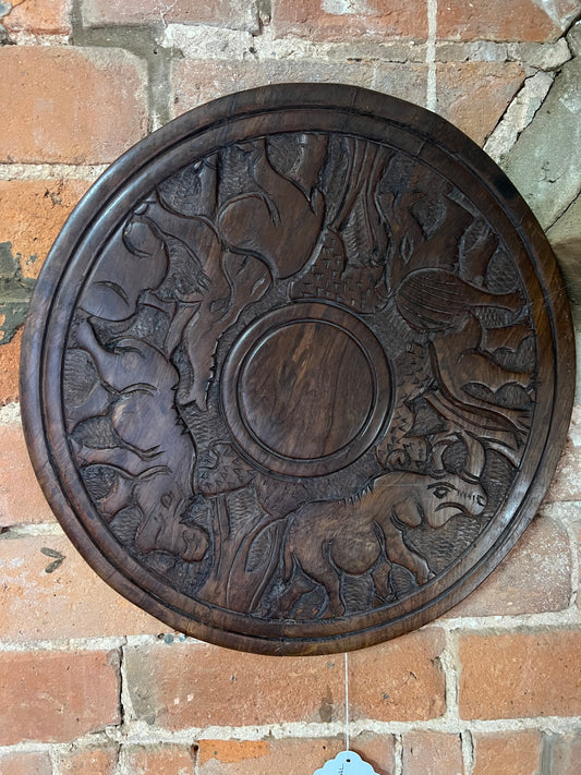 Vintage African Tribal Wooden Carved Round Plaque Collectable