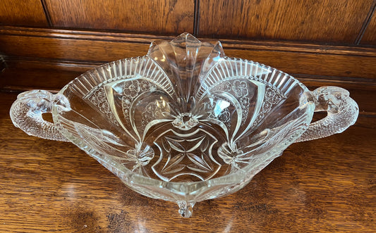 Vintage Art Deco Serpent Japanese Glass Bowl Centrepiece with Handles