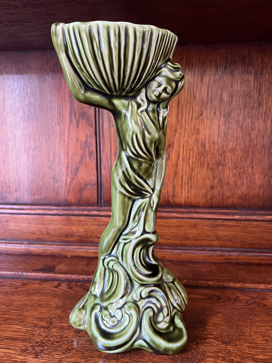 Art Deco Style Figurine Lady with Tea Light Holder / Soap Dish Green Ornament