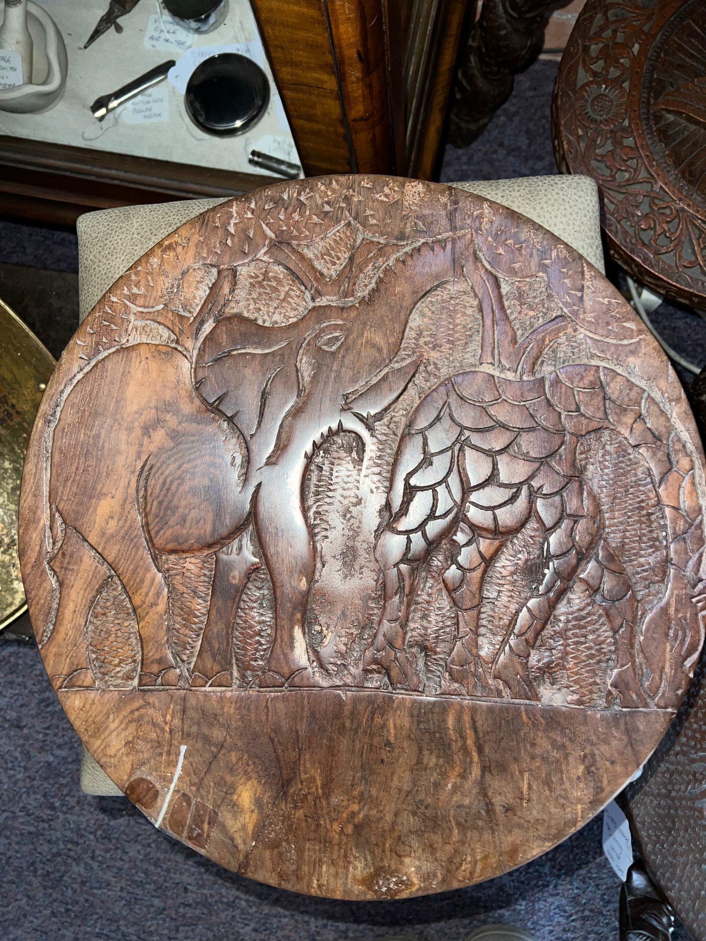 Vintage African Tribal Wooden Carved Round Plaque Collectable