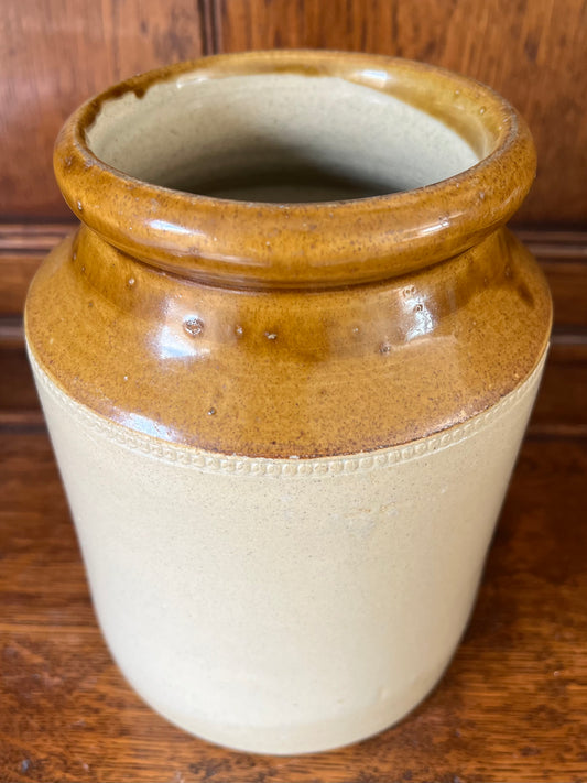 Vintage Two Tone Stoneware Storage Jar Pot Brown