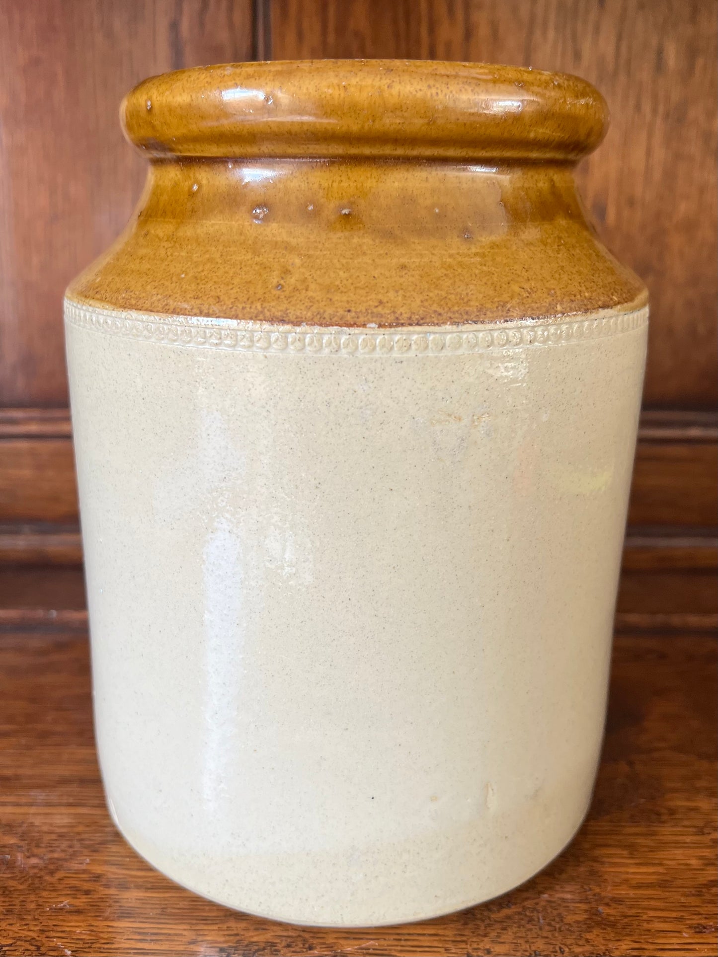 Vintage Two Tone Stoneware Storage Jar Pot Brown