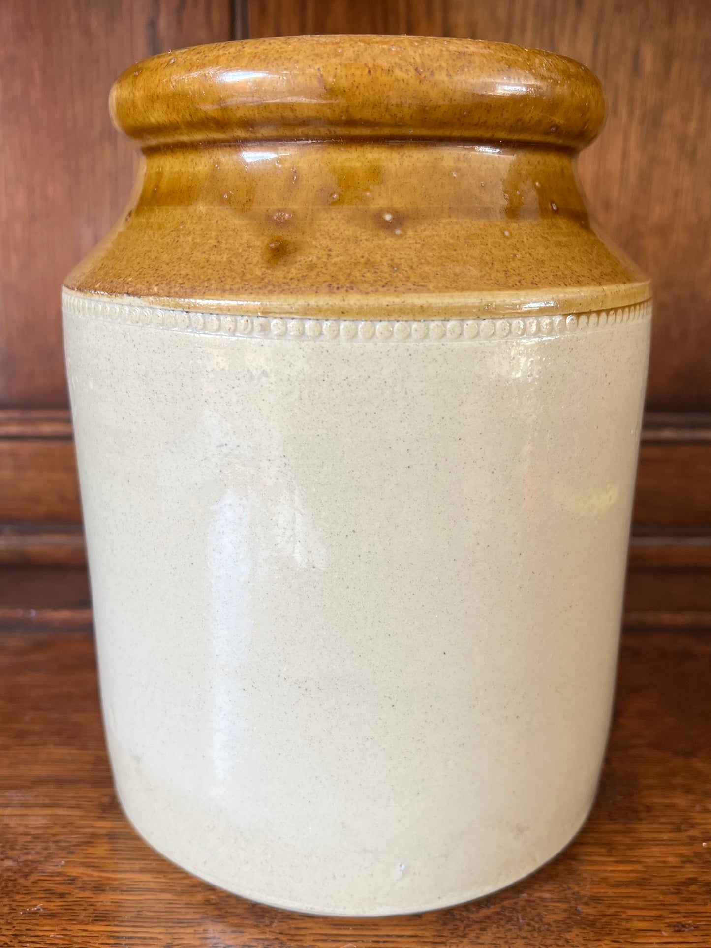 Vintage Two Tone Stoneware Storage Jar Pot Brown