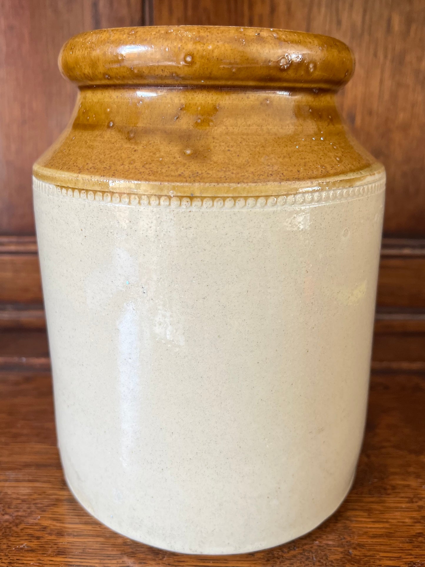 Vintage Two Tone Stoneware Storage Jar Pot Brown