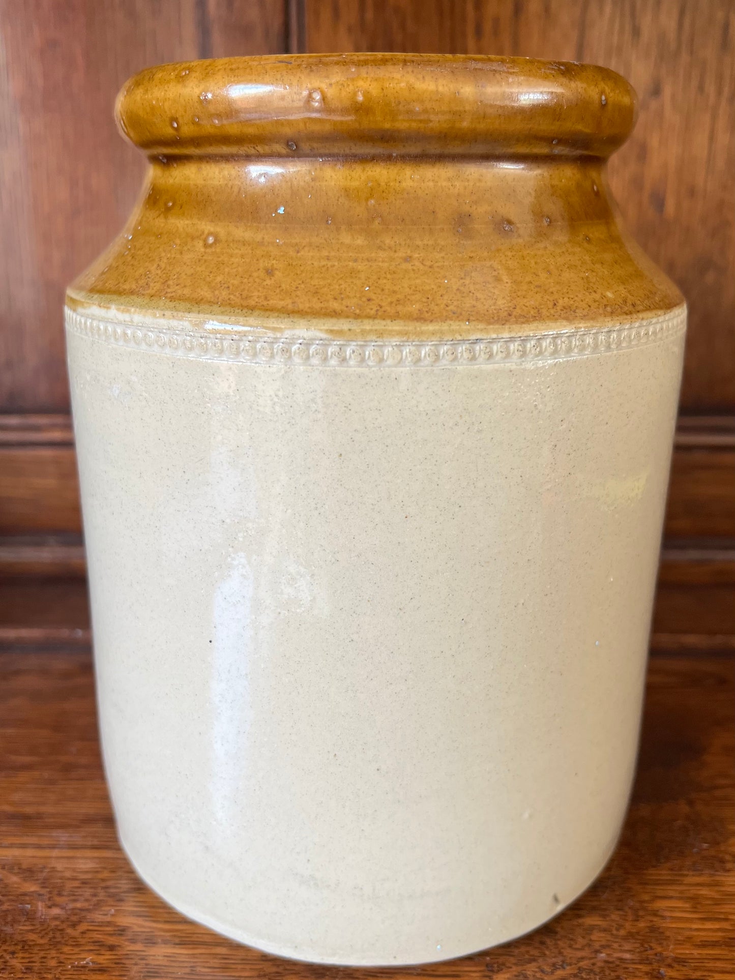 Vintage Two Tone Stoneware Storage Jar Pot Brown