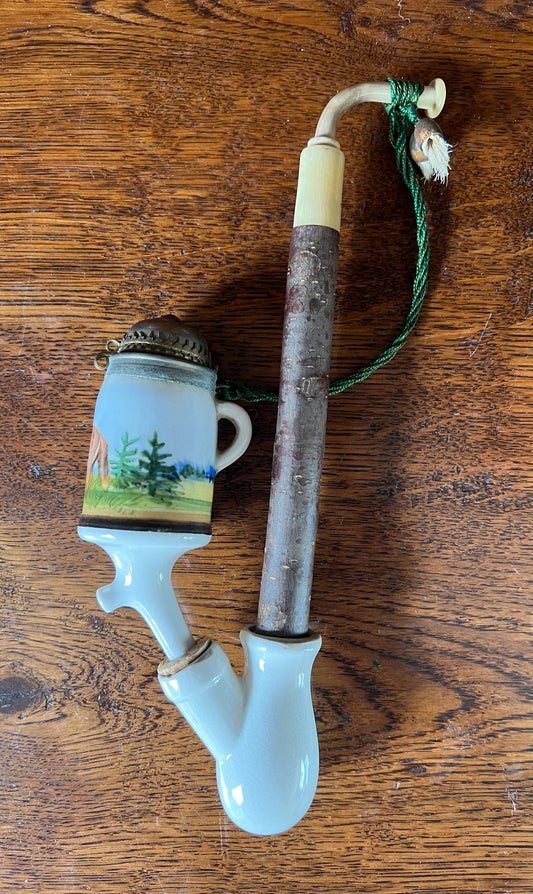 Antique Hand Painted Porcelain Hunter’s Pipe Smoking Tobacco Collectible