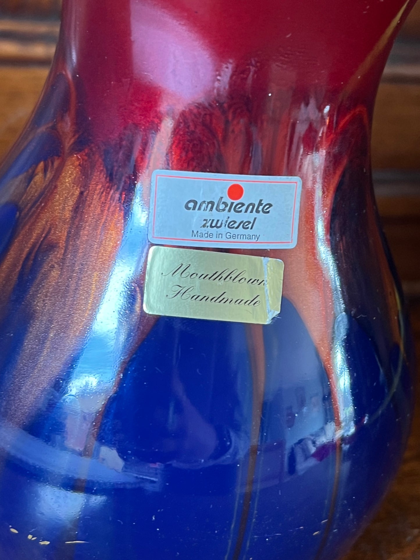 Red and Blue Decorative Vase Handmade in Germany Mouthblown - Ambiente Zwiesel