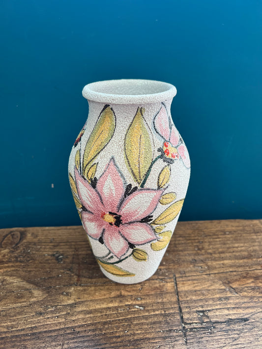 Beige and Floral Painted Vase