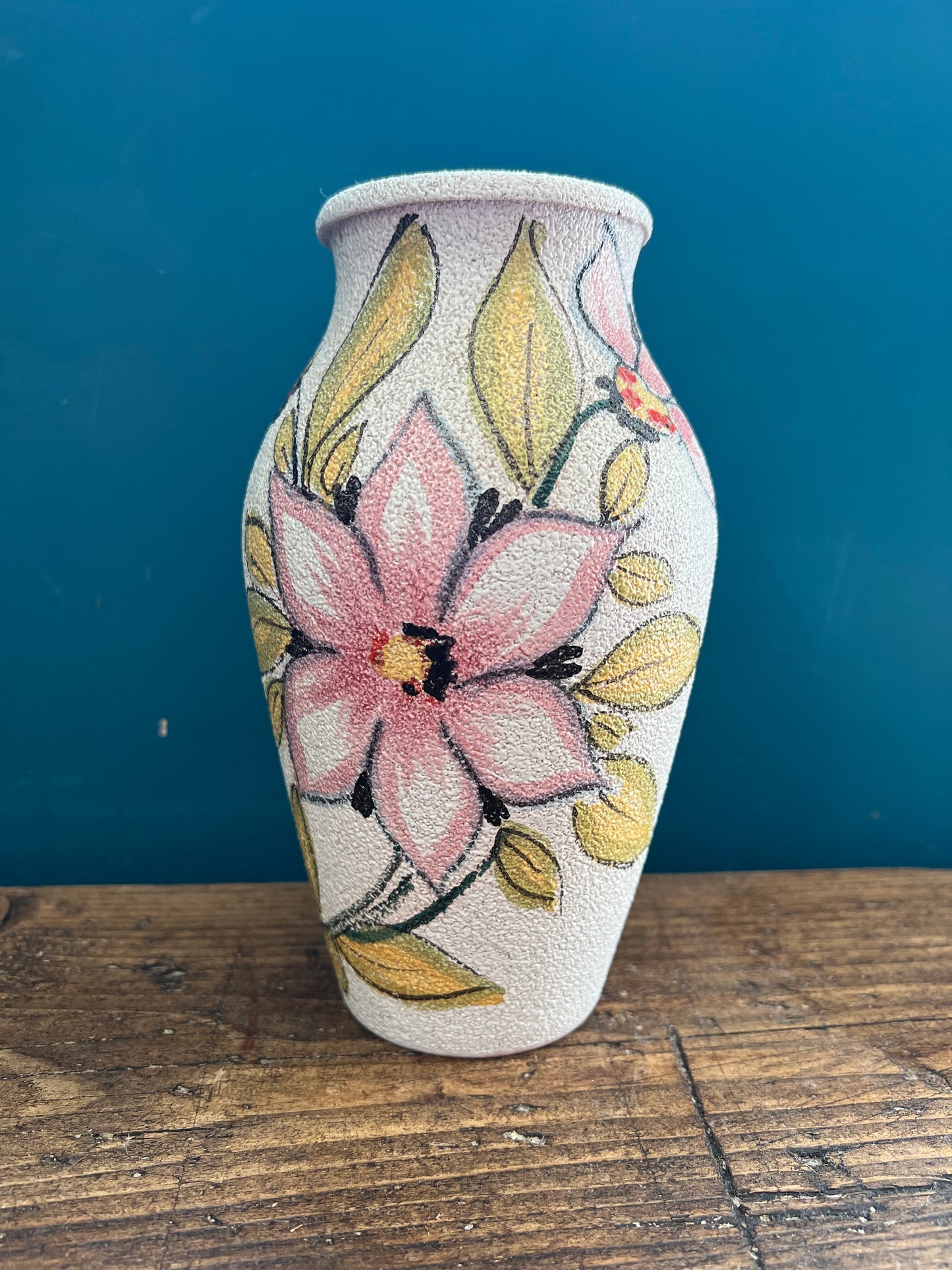 Beige and Floral Painted Vase