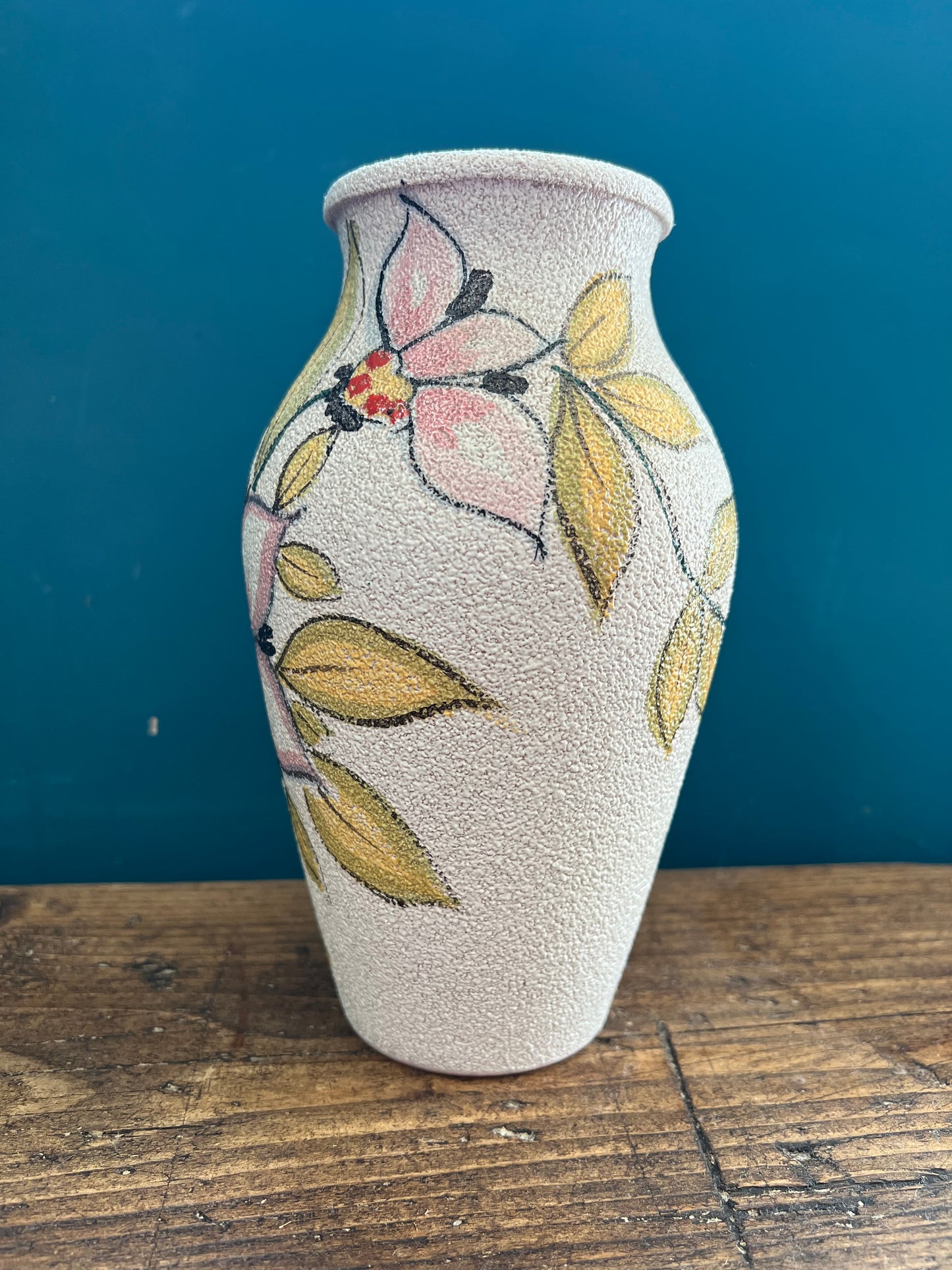 Beige and Floral Painted Vase