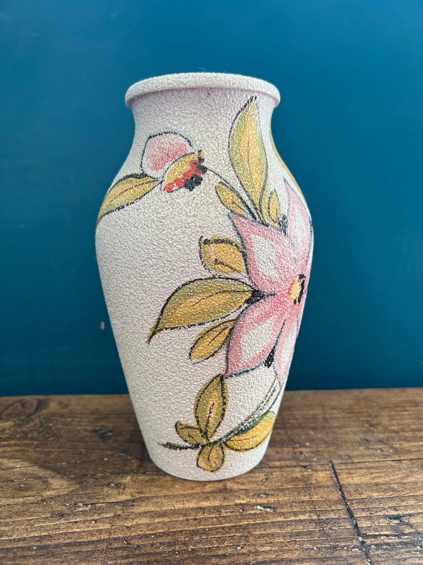 Beige and Floral Painted Vase