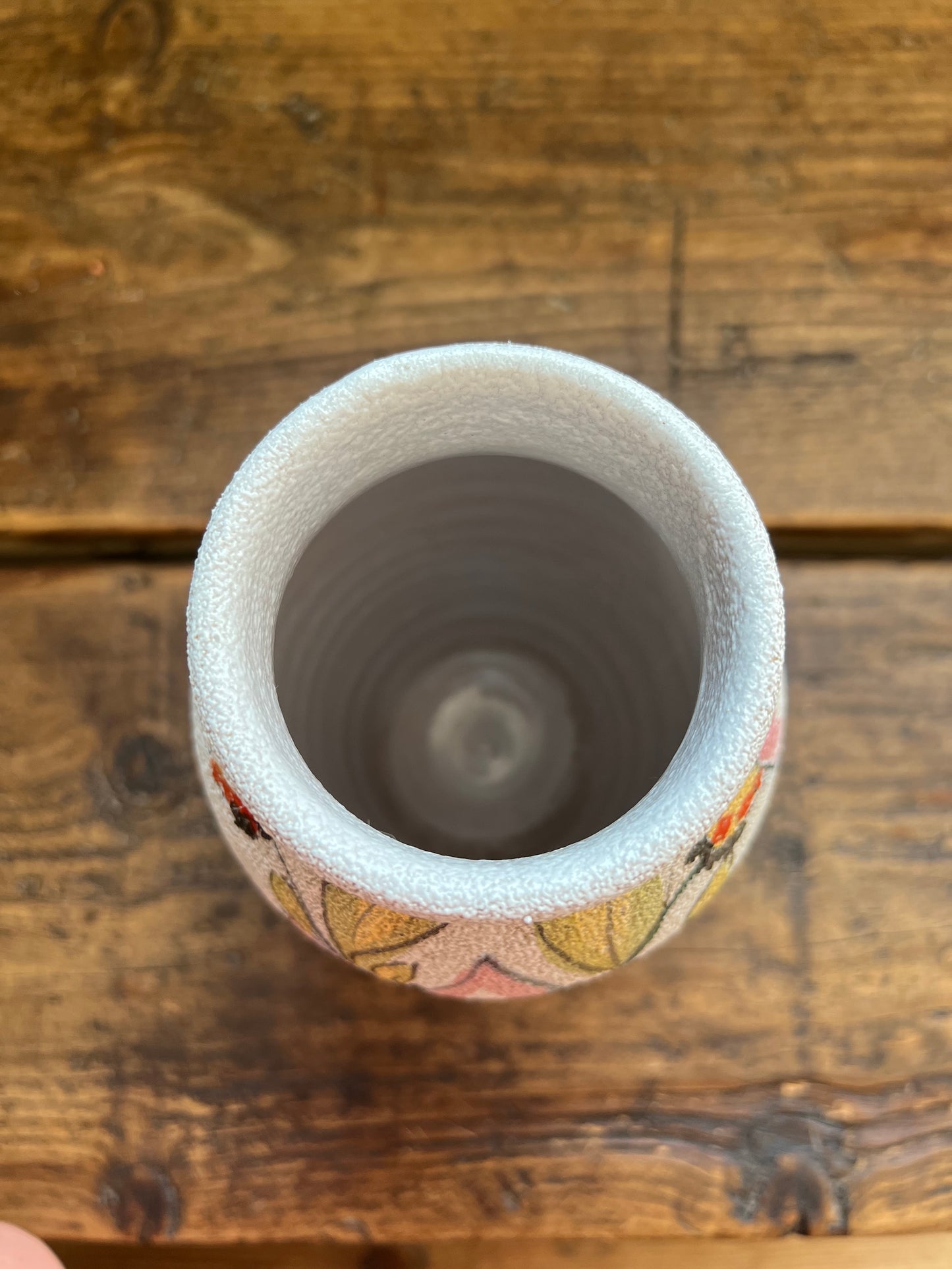 Beige and Floral Painted Vase