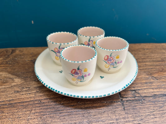 Vintage Poole Pottery Hand Painted Egg Cups and Saucer