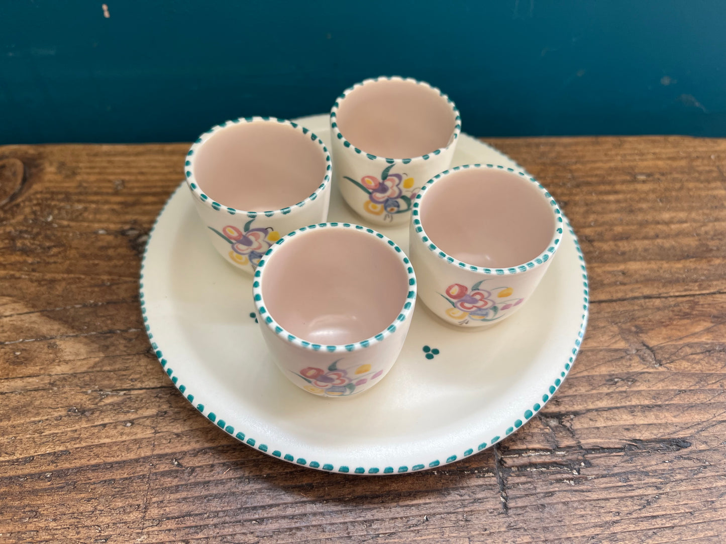 Vintage Poole Pottery Hand Painted Egg Cups and Saucer