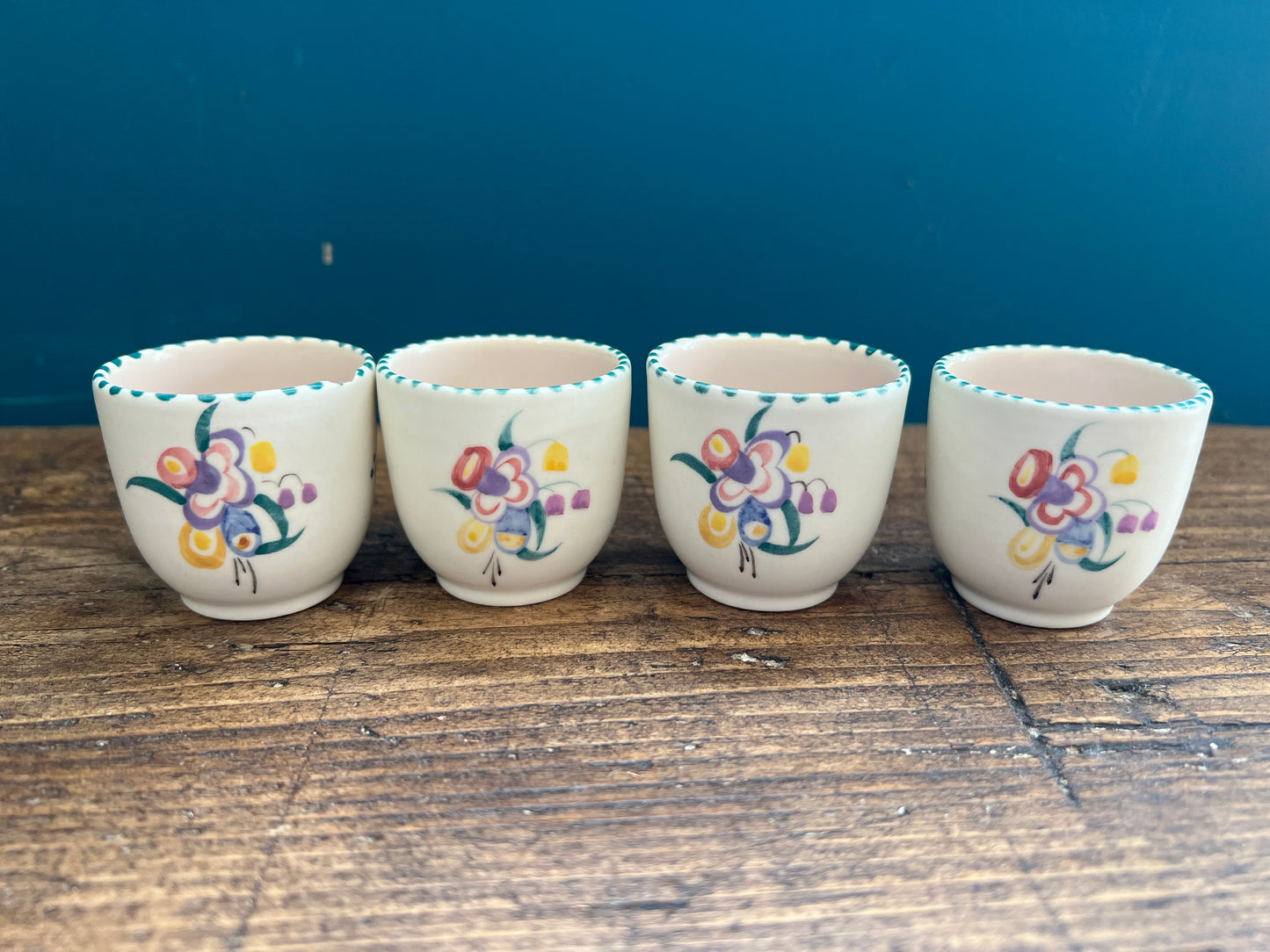 Vintage Poole Pottery Hand Painted Egg Cups and Saucer