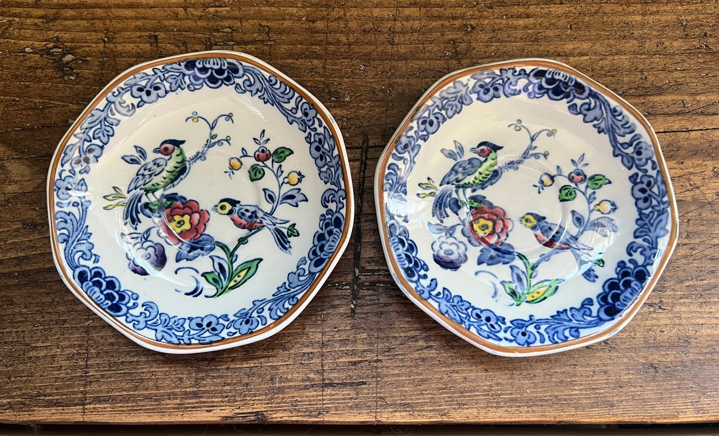 Pair of Vintage Booths Silicon China Teacup and Saucer Sets Blue and White