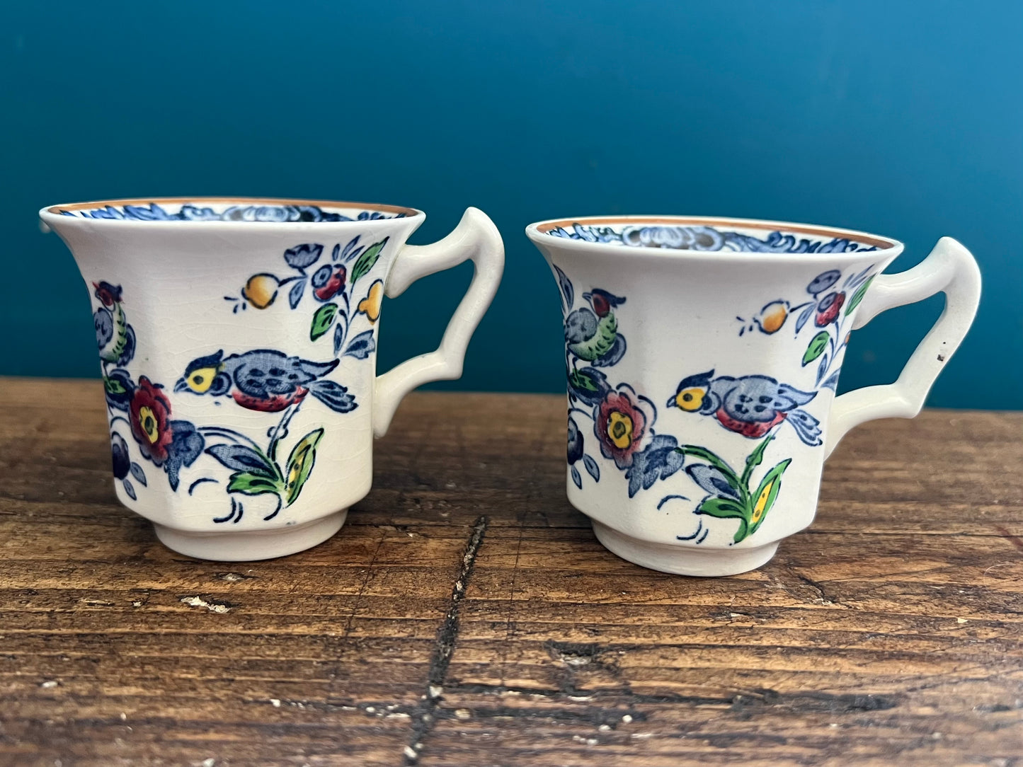 Pair of Vintage Booths Silicon China Teacup and Saucer Sets Blue and White